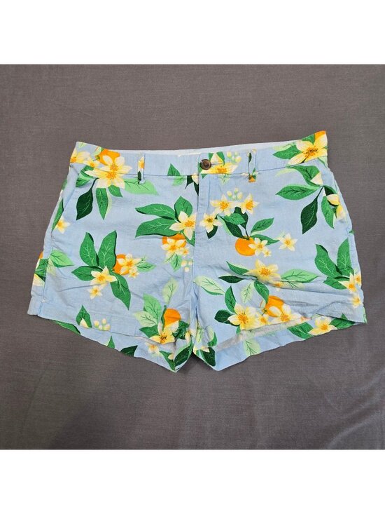 Old Navy Pants - Old Navy Womens Size 6 Everyday Shorts Light Blue Oranges Floral Linen Blend